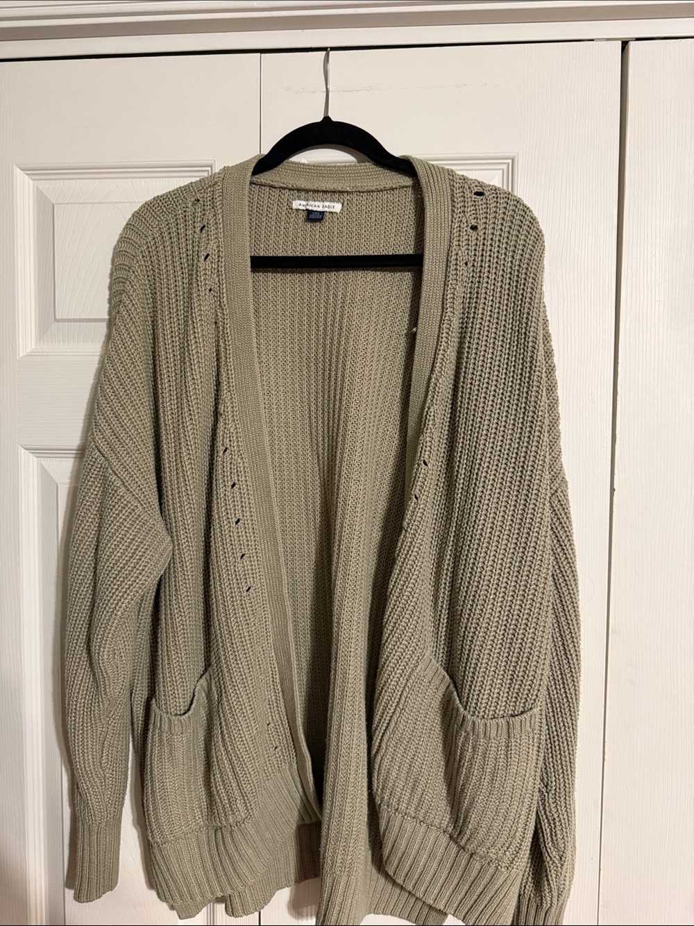 American Eagle Outfitters Sage Green Open-Front Chunky Cardigan